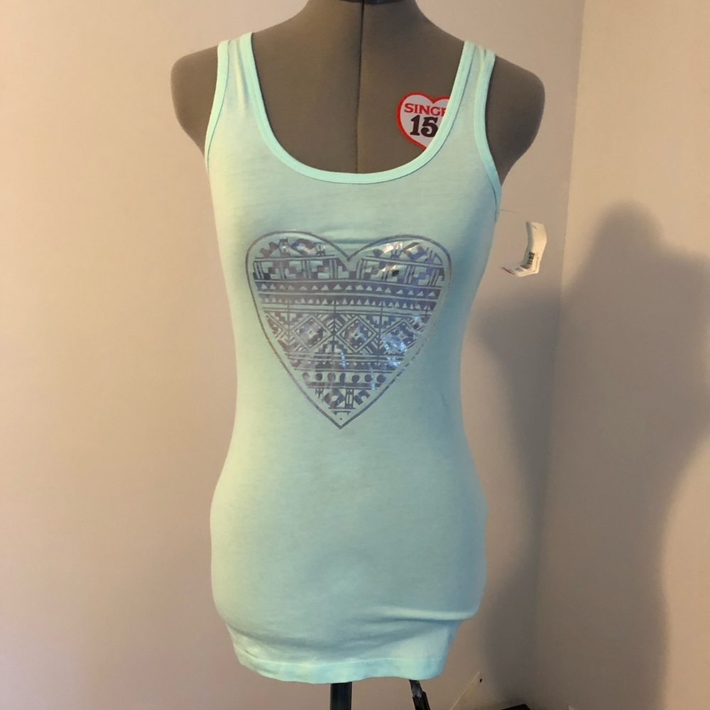 NWT No Boundaries tank turquoise silver heart S